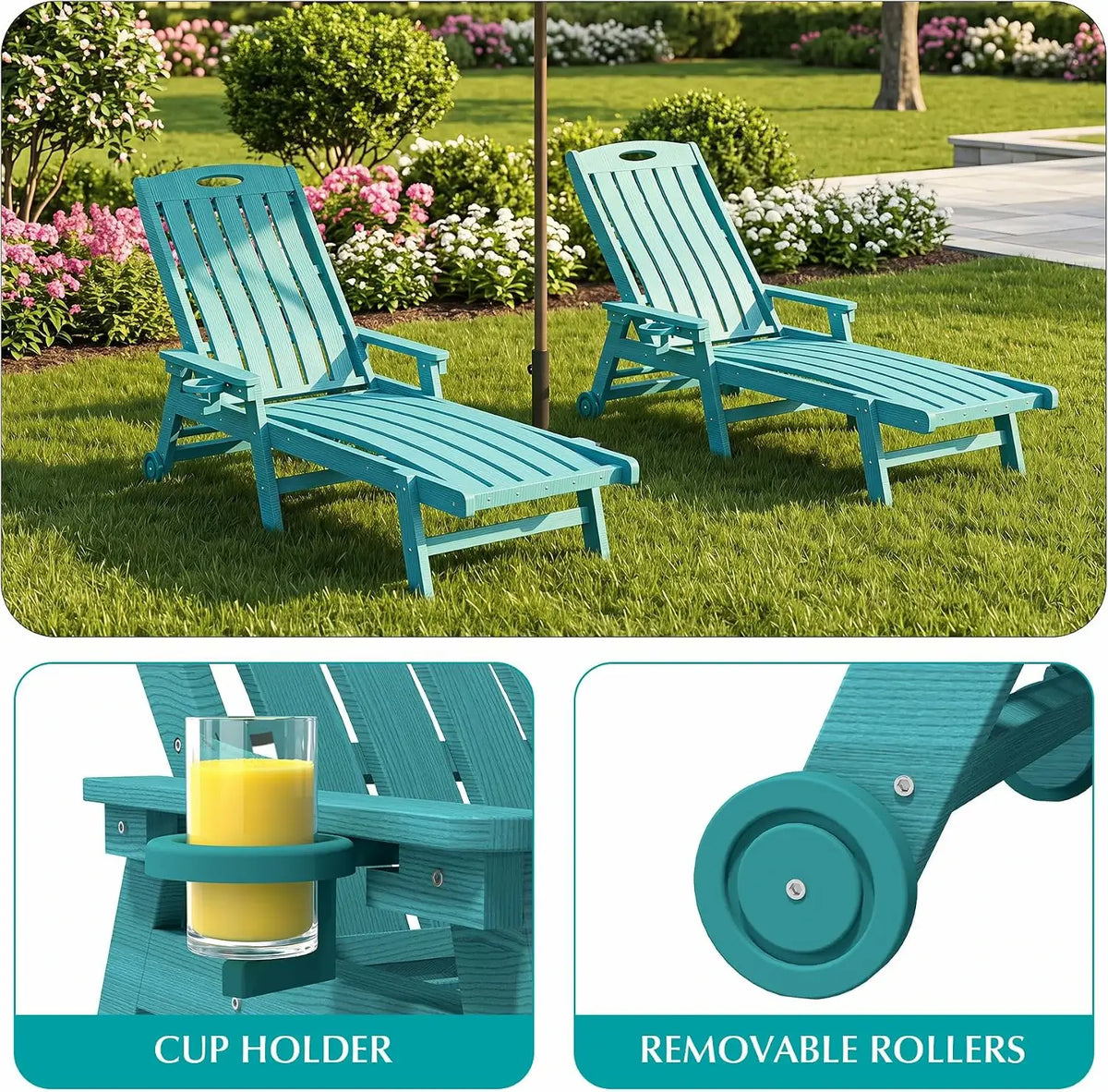 domi hdpe vertical slatted chaise lounge#Color_turquoise blue