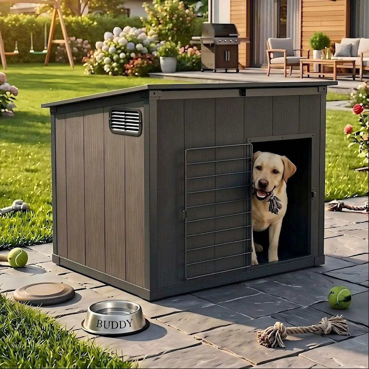 domi large weatherproof dog house#Color_gray