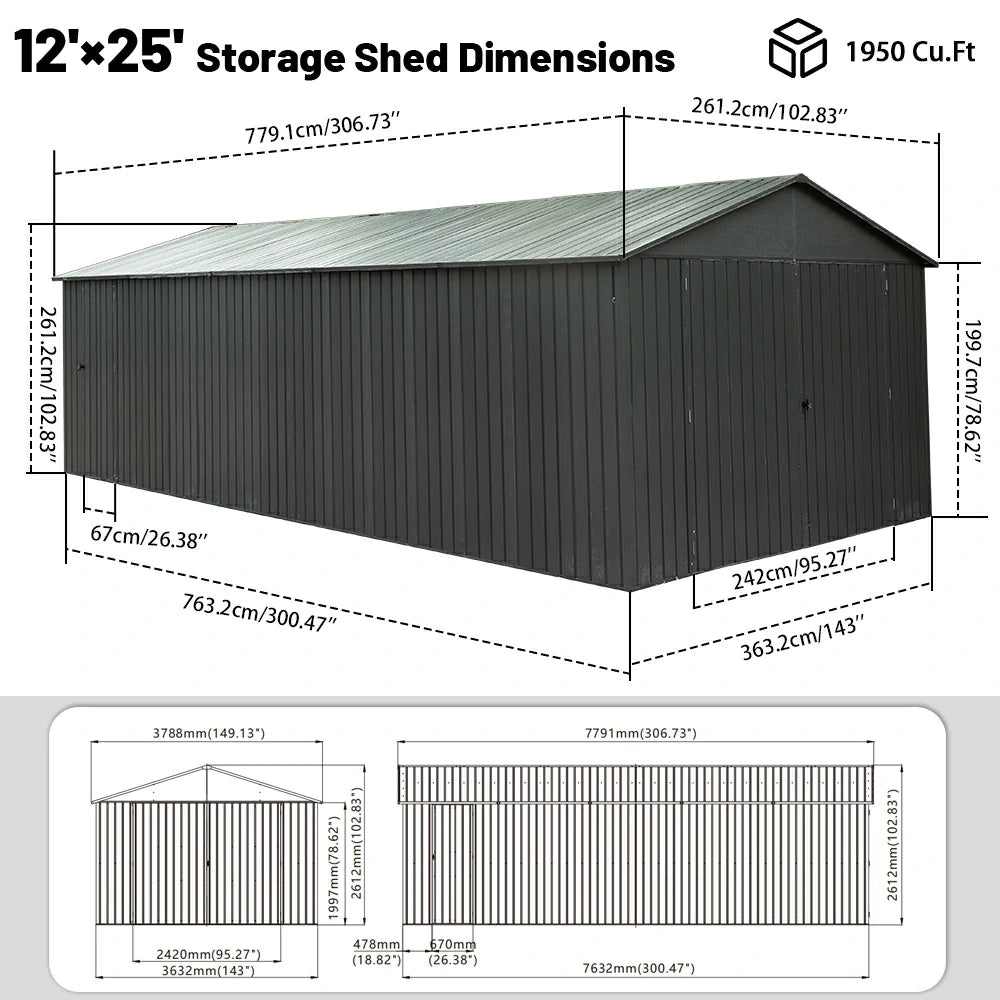 Domi Outdoor Living metal garage storage shed#size_12'x25'