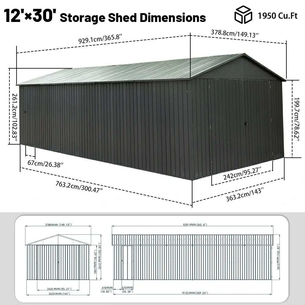Domi Outdoor Living metal garage storage shed#size_12'x30'