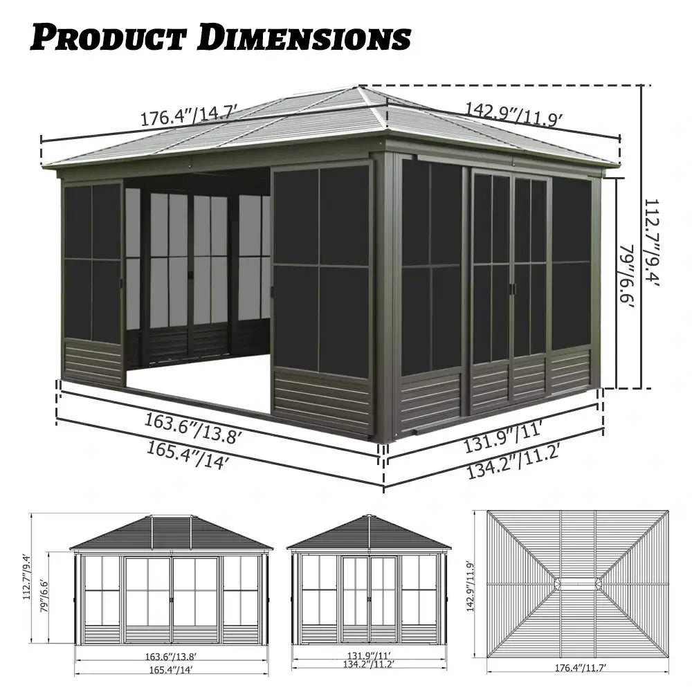 12'×15' Sunroom with Four Side Doors