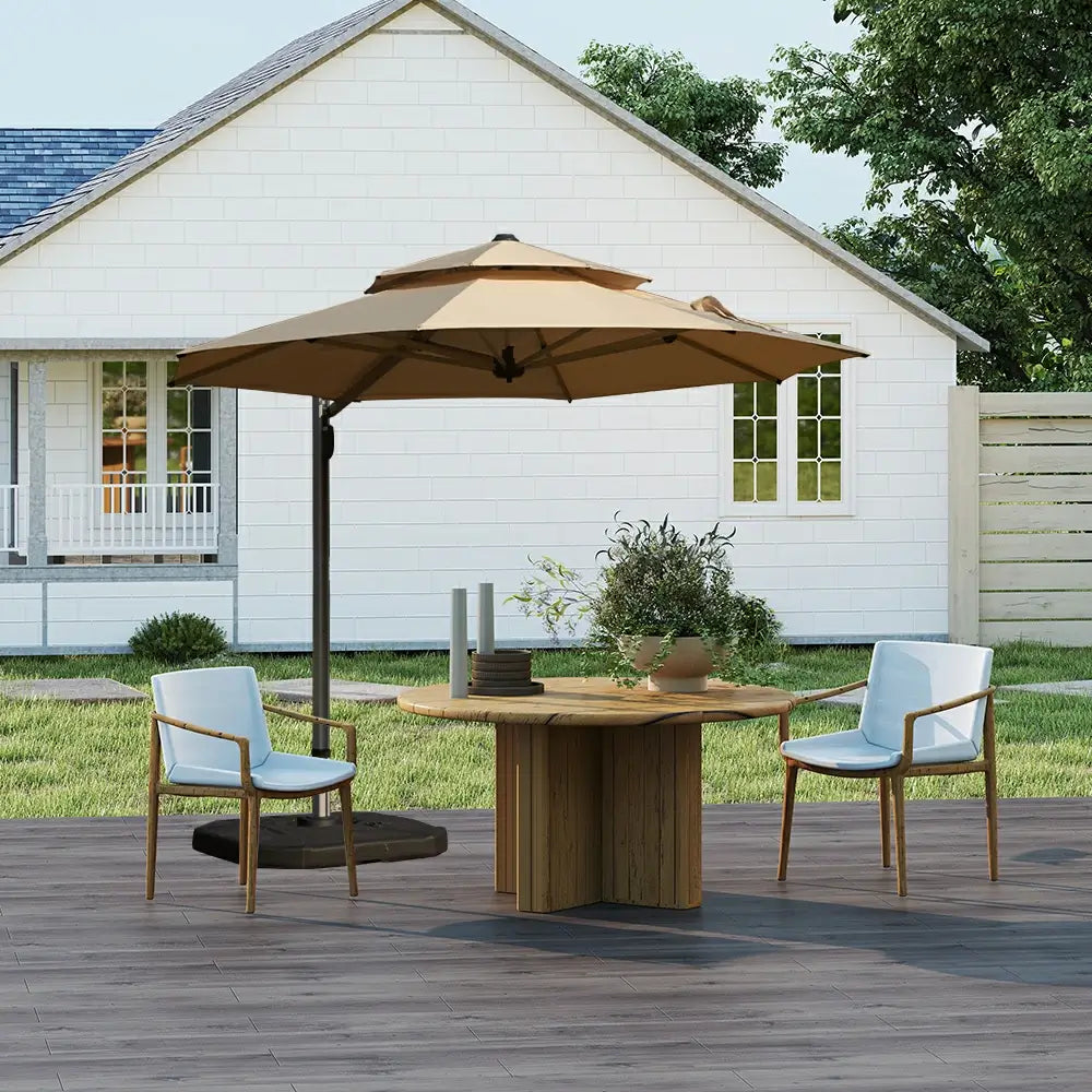 Domi Outdoor Living cantilever umbrella with foot pedal#color_Beige
