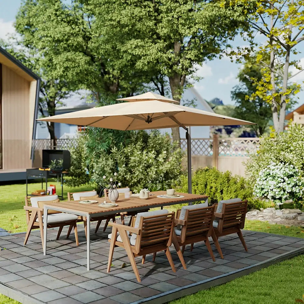 Domi Outdoor Living cantilever umbrella with foot pedal#color_Beige