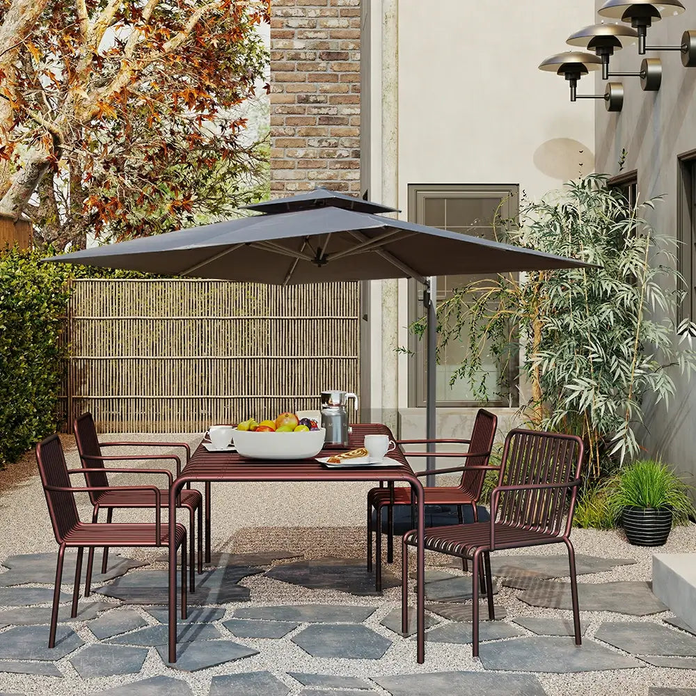 Domi Cantilever Patio Umbrella Double Top, Heavy-Duty Aluminum Frame Gray / 9'x9'