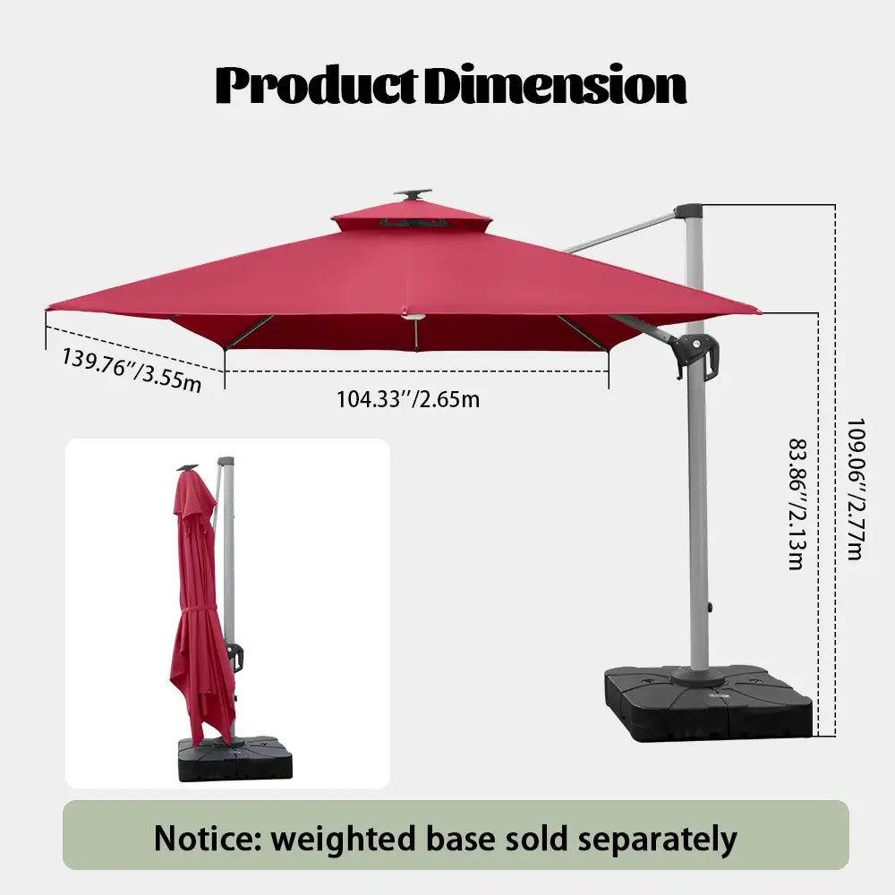 domi cantilever umbrella with light#color_Brick Red
