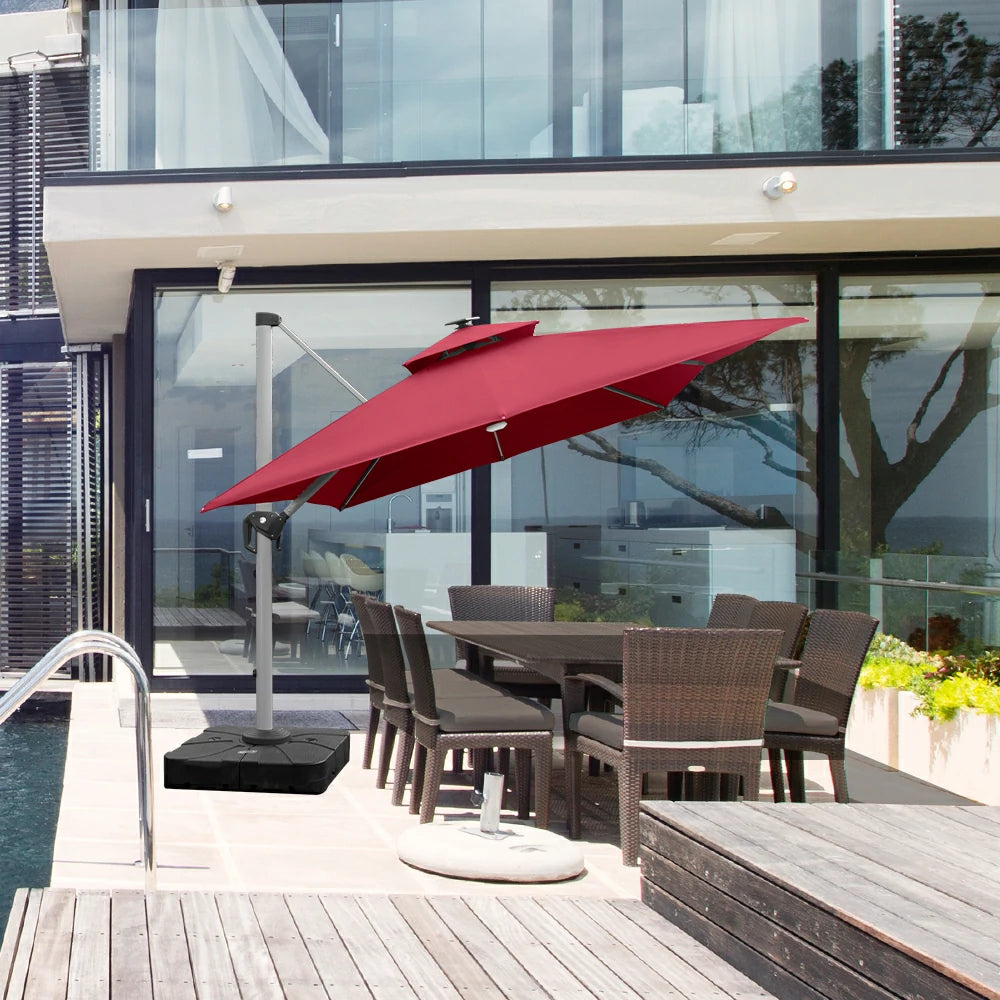 domi cantilever umbrella with light#color_Brick Red
