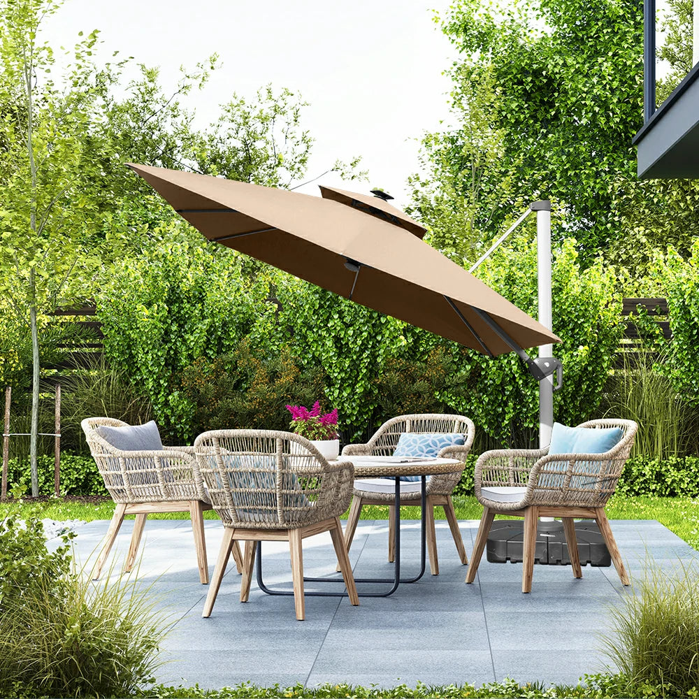 domi cantilever umbrella square with light#color_Beige