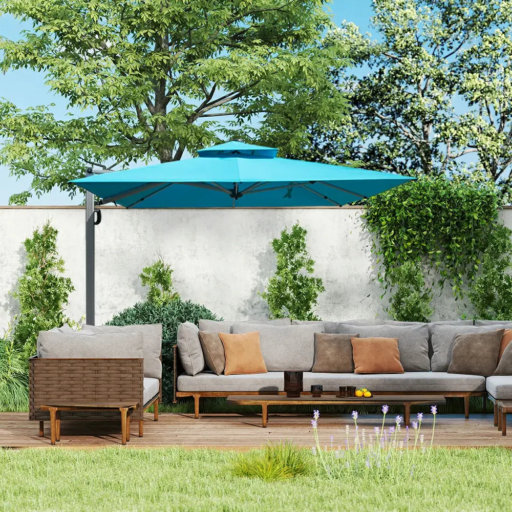 Domi Outdoor Living cantilever umbrella with foot pedal#color_Turquoise Blue