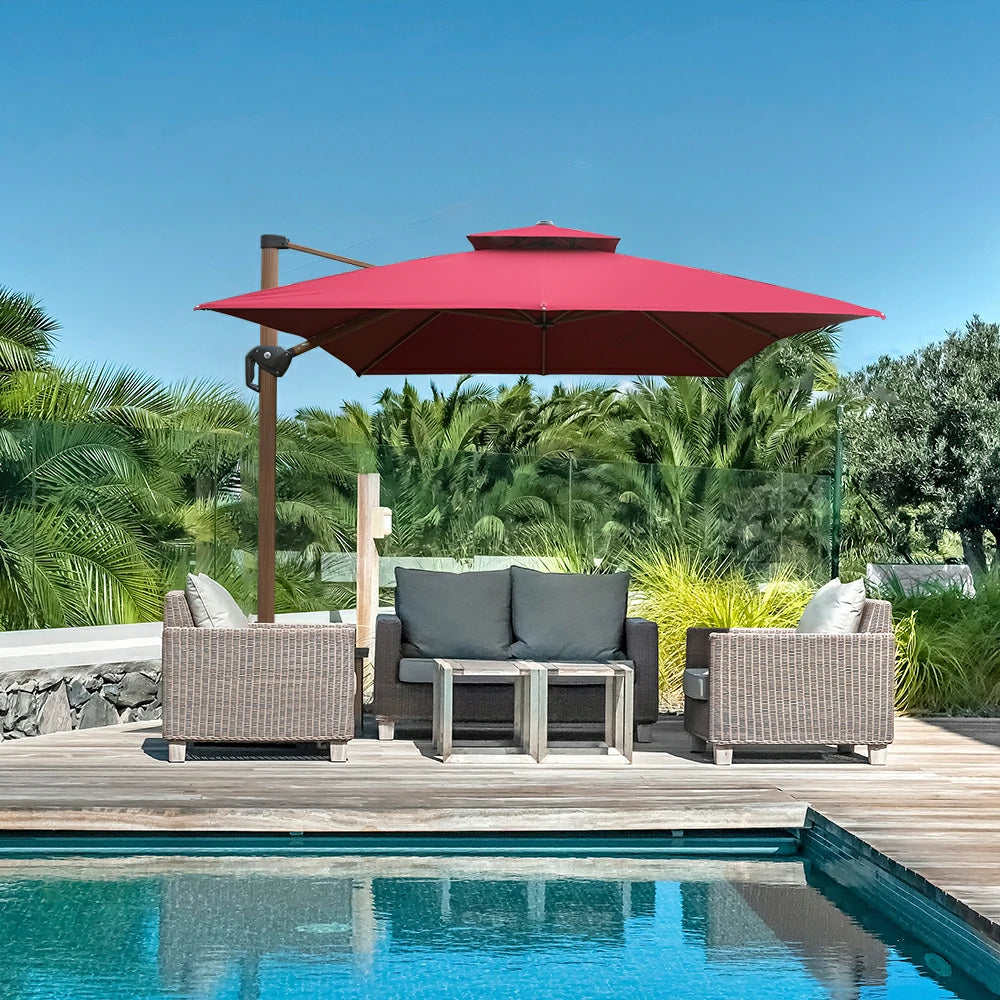 domi cantilever umbrella wood grain#color_Brick Red