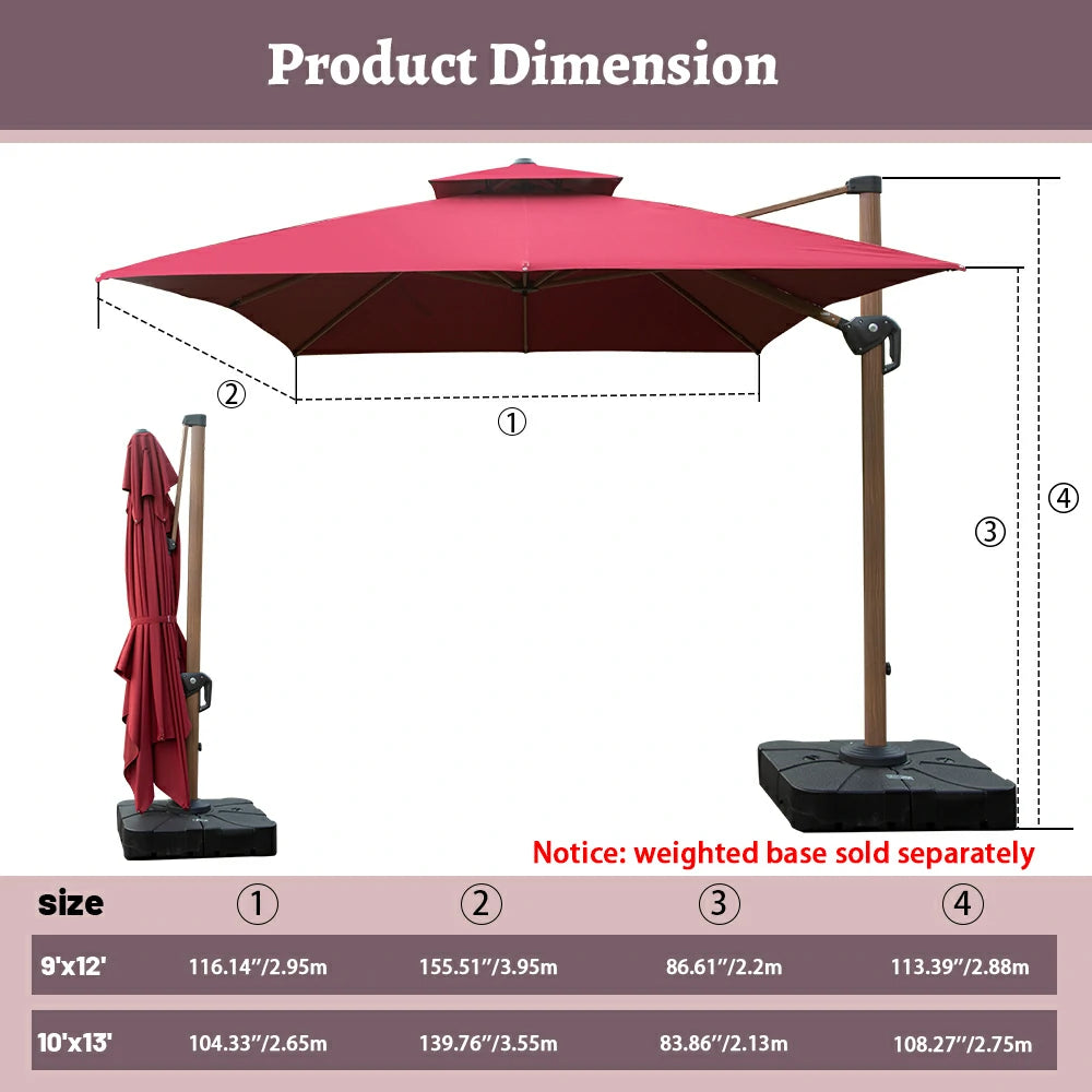domi cantilever umbrella wood grain#color_Brick Red