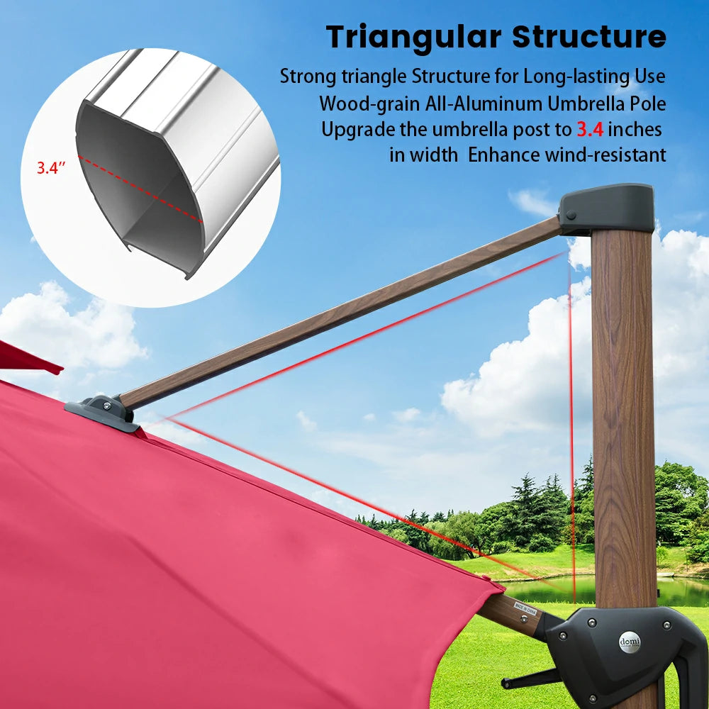 domi cantilever umbrella wood grain#color_Brick Red