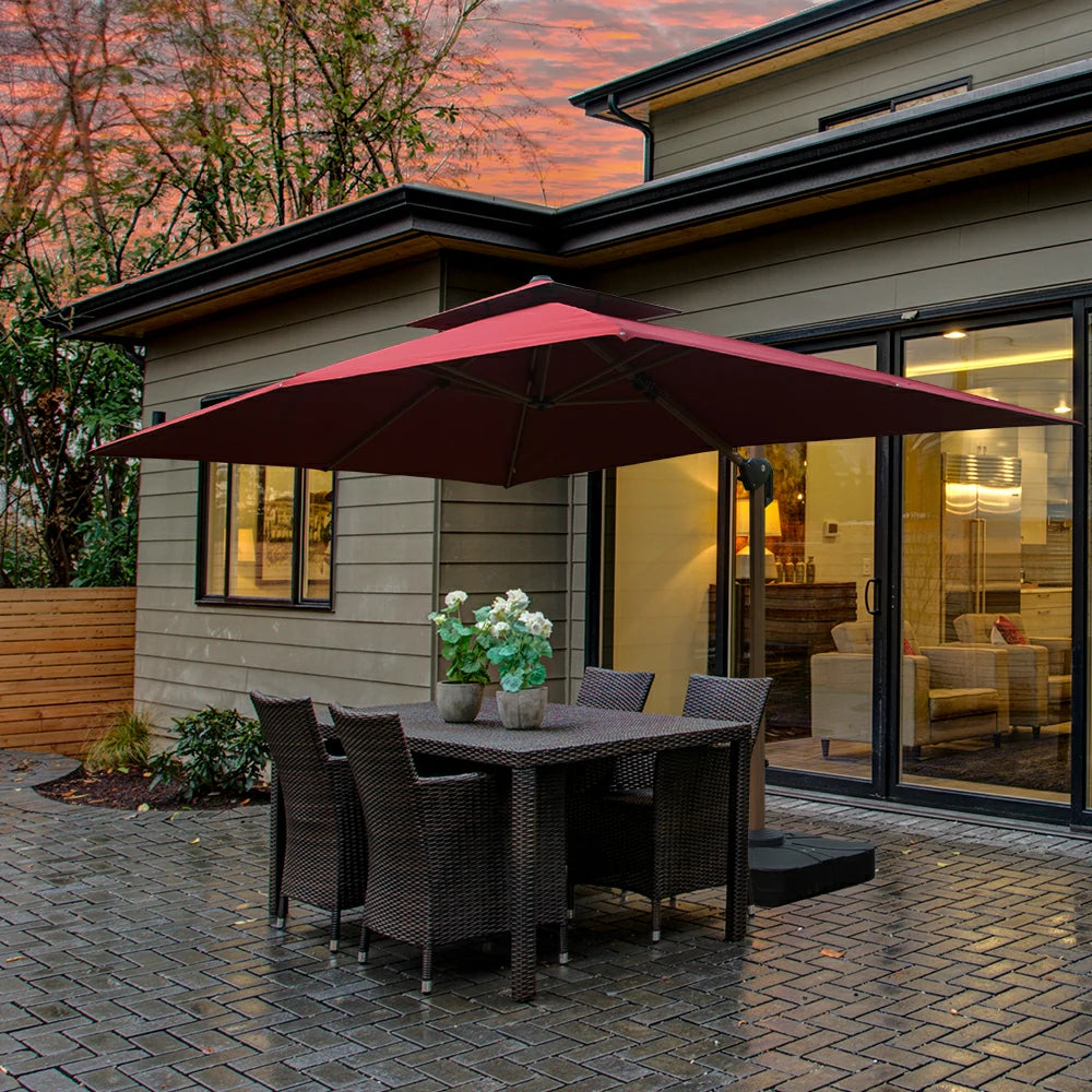 domi cantilever umbrella wood grain#color_Brick Red