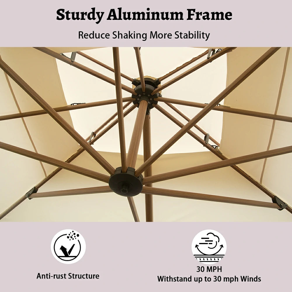 domi cantilever umbrella wood grain#color_Cream