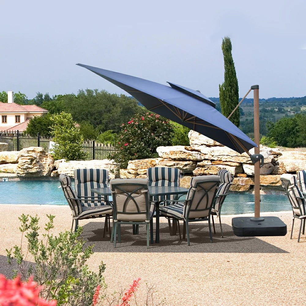 domi cantilever umbrella wood grain#color_Navy Blue