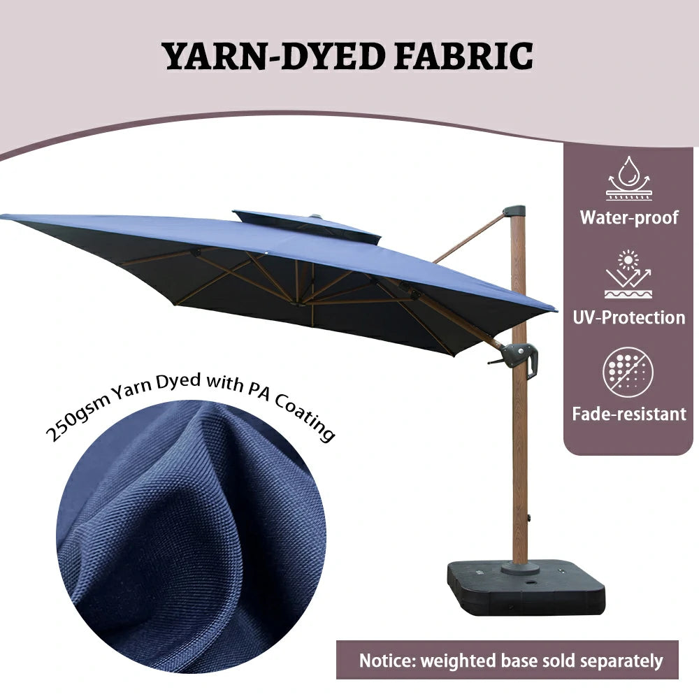 domi cantilever umbrella wood grain#color_Navy Blue