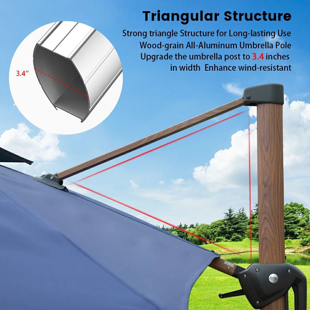 domi cantilever umbrella wood grain#color_Navy Blue