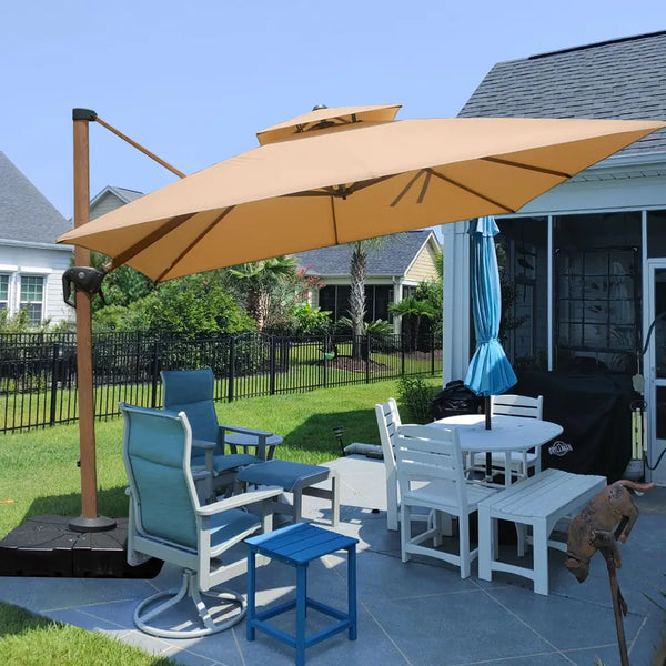 10 foot cantilever square patio umbrella Domi Cantilever Umbrella Wood Grain- Square Pool Umbrella