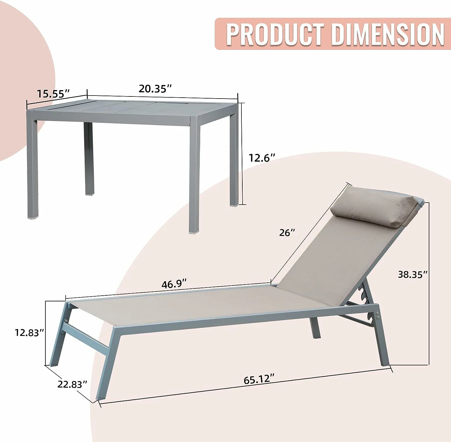 Domi Sunbathing Aluminum Chaise Lounge#color_khaki