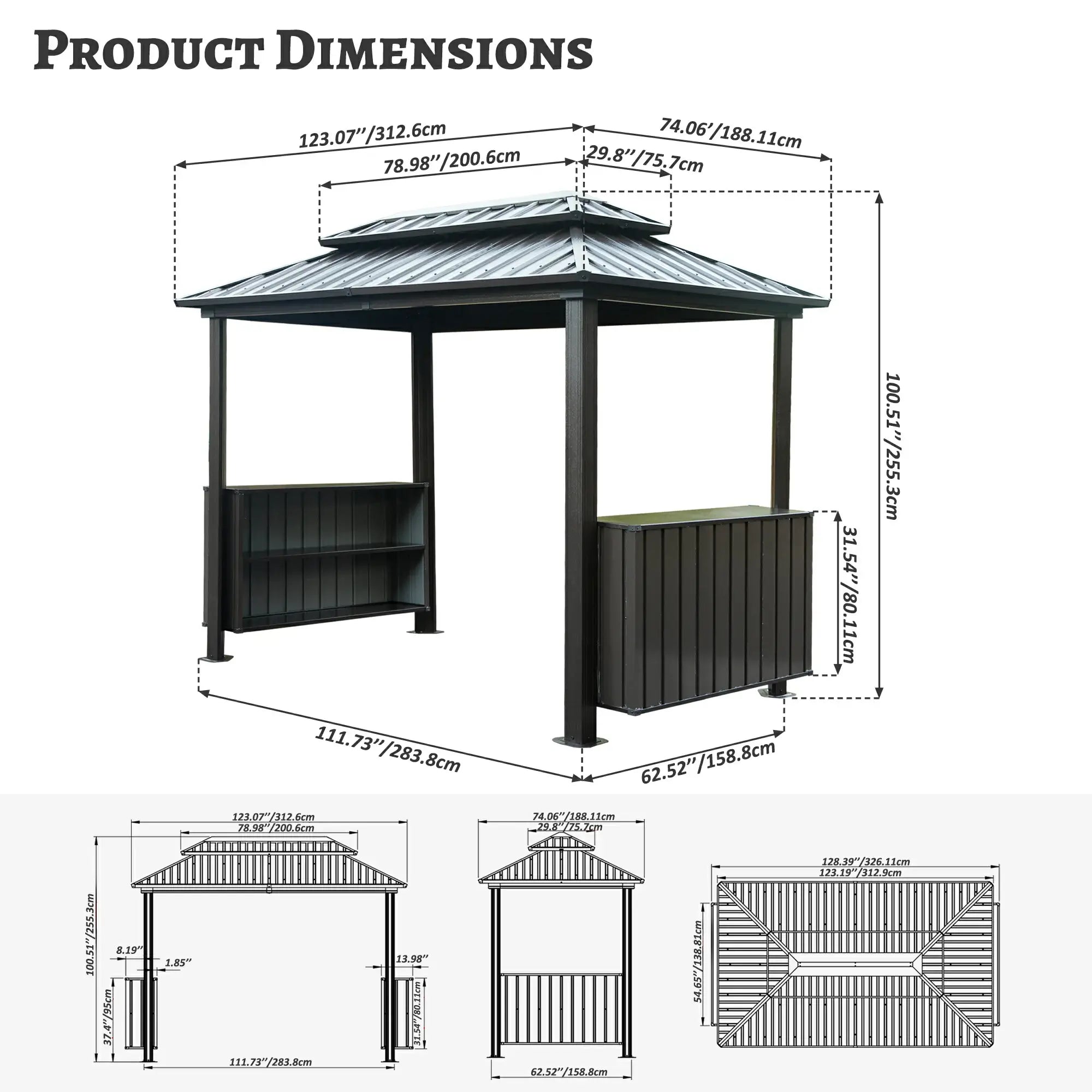 Domi Outdoor Living Hardtop Grill Gazebo with 2 Storage Cabinets#color_Gray