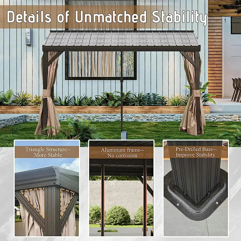 Domi Outdoor Living WallMounted Hardtop Gazebo with Drainage Gutters