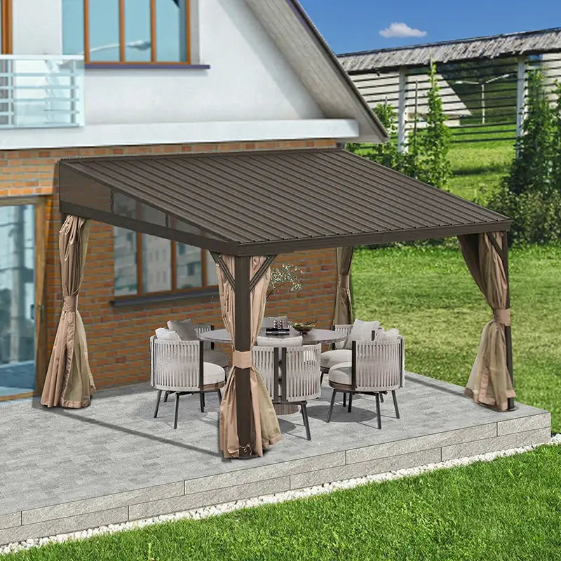 Domi Outdoor Living Wall-Mounted Hardtop Gazebo with Drainage Gutters ...