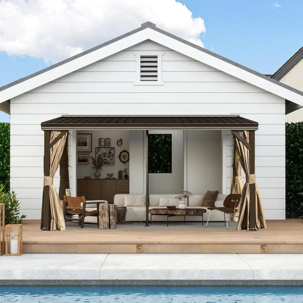 Domi Outdoor Living Wall-Mounted Hardtop Gazebo#size_10' x 14'
