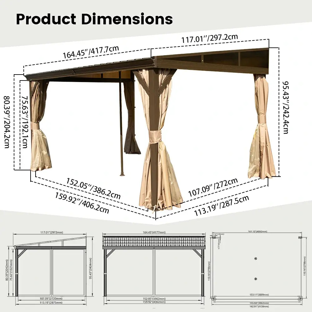 Domi Outdoor Living Wall-Mounted Hardtop Gazebo#size_10' x 14'