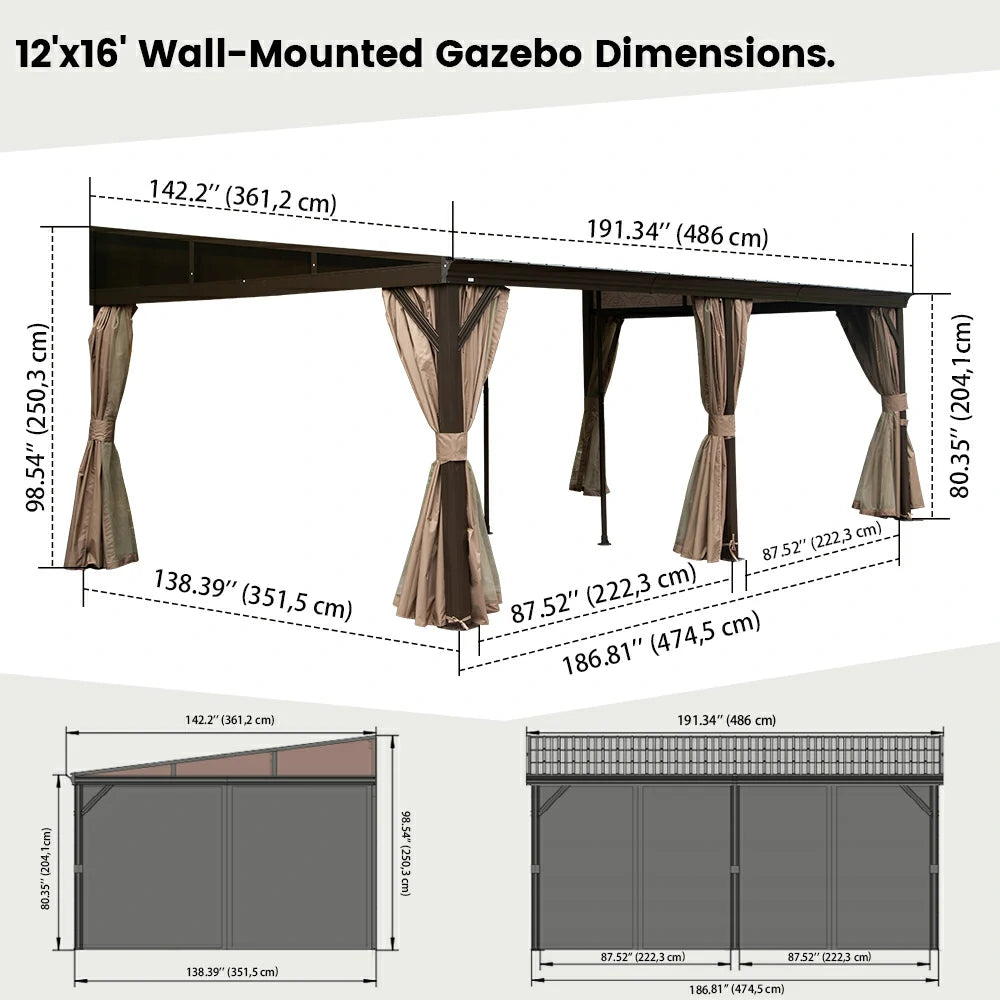 Domi Outdoor Living Wall-Mounted Hardtop Gazebo#size_12' x 16'