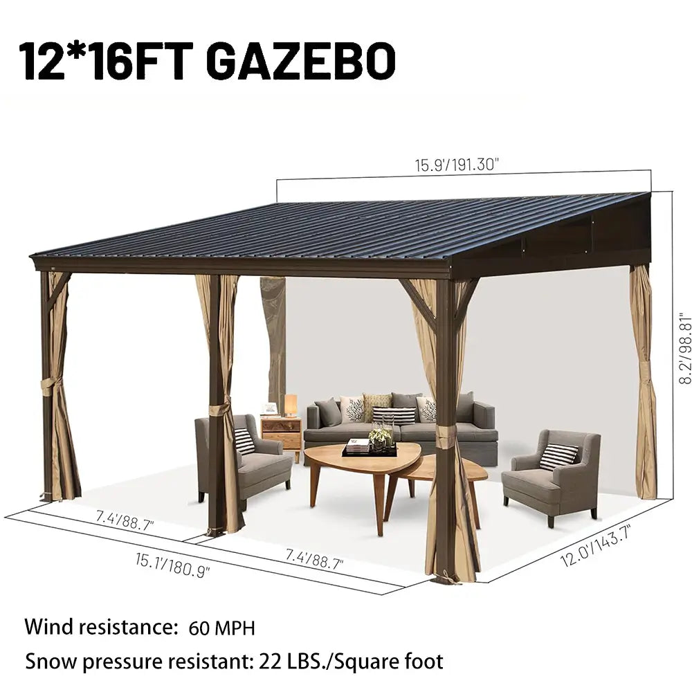 Domi Outdoor Living Wall-Mounted Hardtop Gazebo#size_12' x 16'