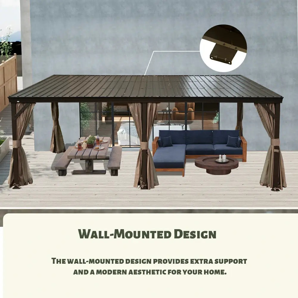 Domi Outdoor Living Wall-Mounted Hardtop Gazebo#size_12' x 20'