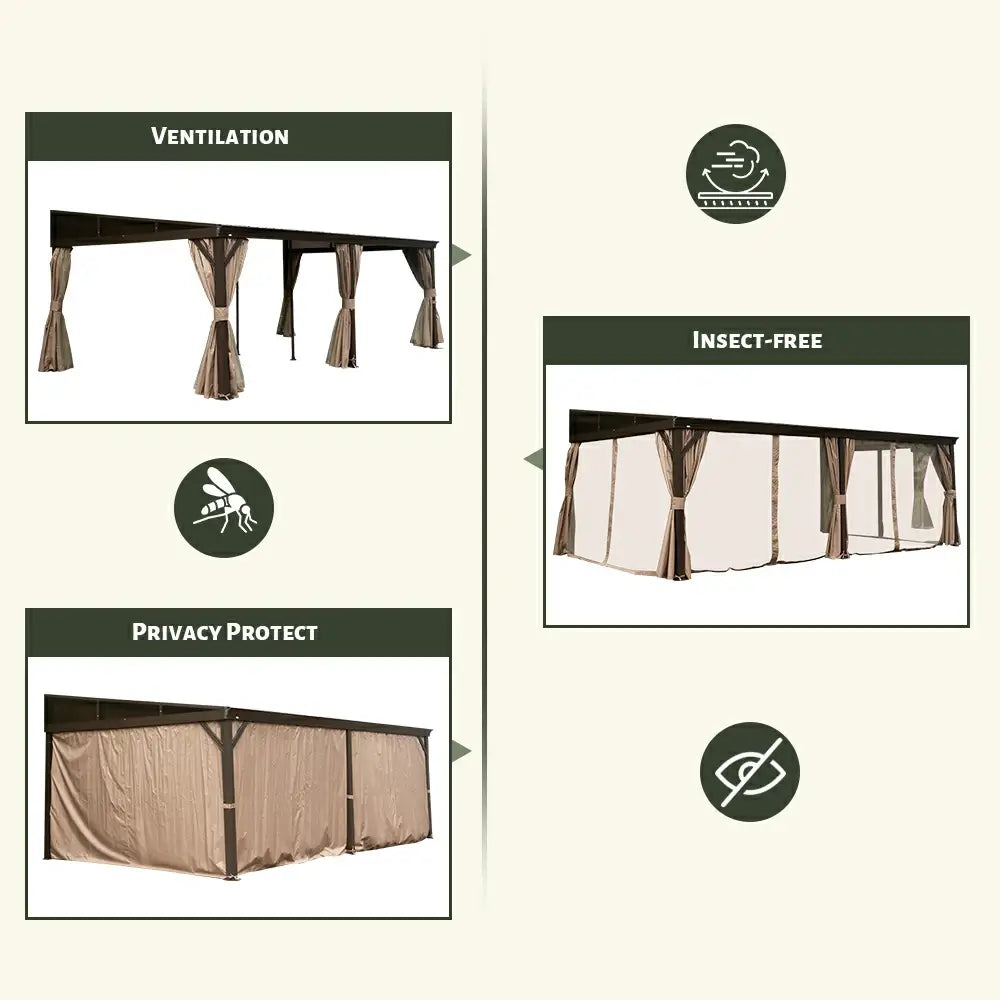 Domi Outdoor Living Wall-Mounted Hardtop Gazebo#size_12' x 20'