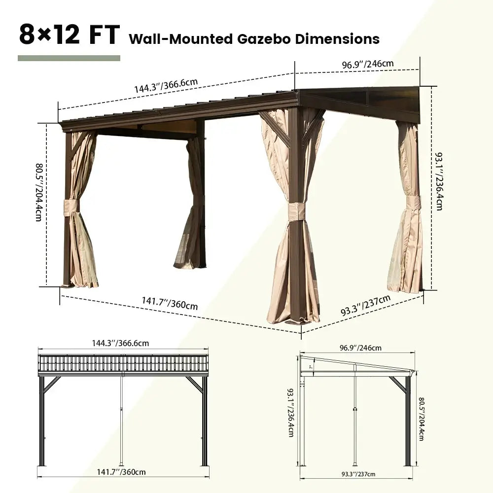 Domi Outdoor Living Wall-Mounted Hardtop Gazebo#size_8' x 12'