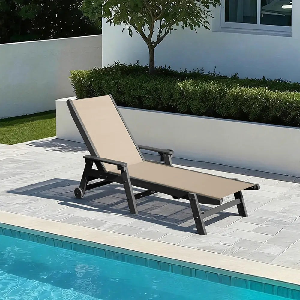 Domi Outdoor Living HDPE Sling Chaise Lounge#color_khaki