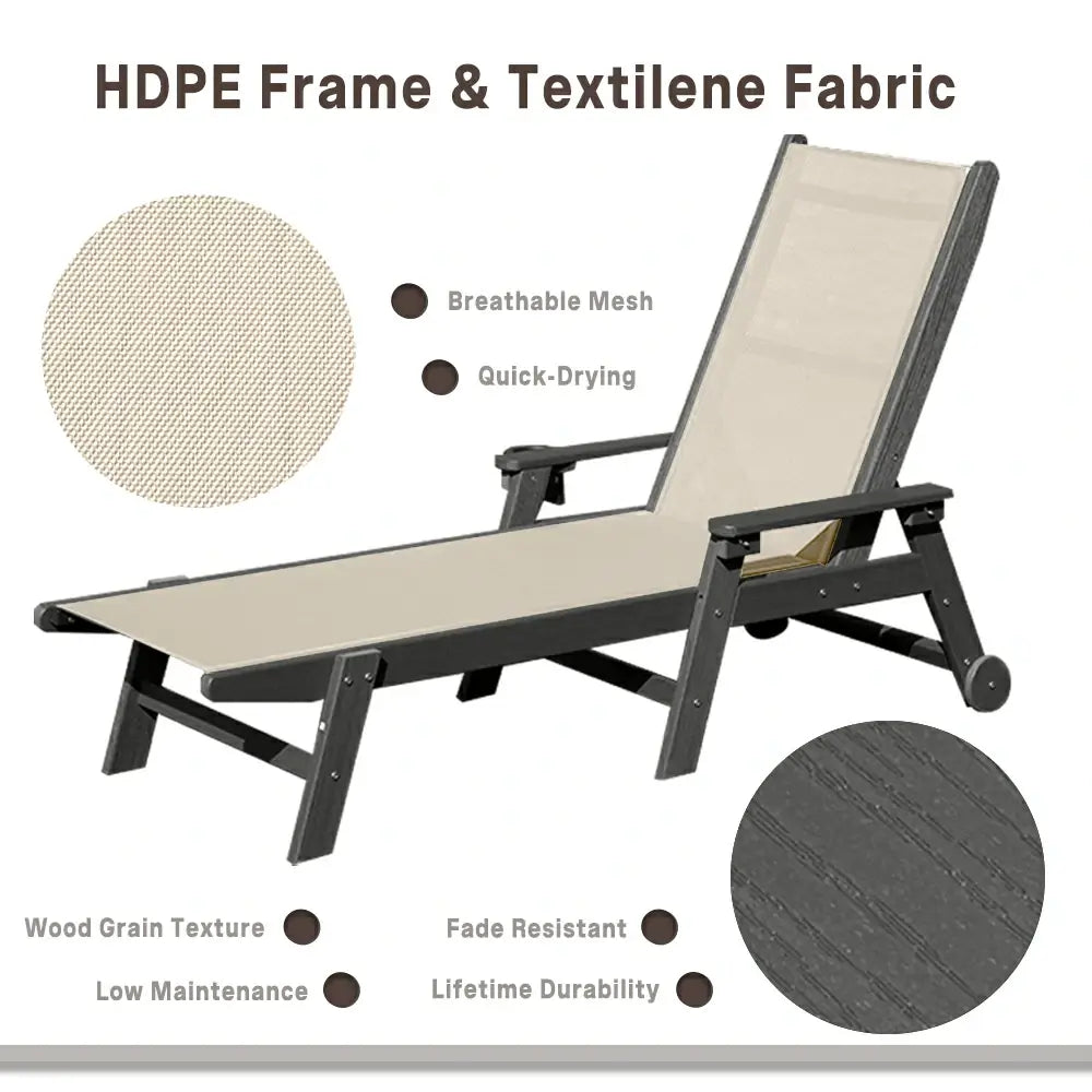 Domi Outdoor Living HDPE Sling Chaise Lounge#color_khaki