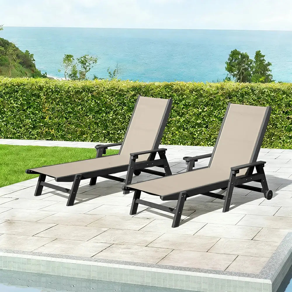 Domi Outdoor Living HDPE Sling Chaise Lounge#color_khaki