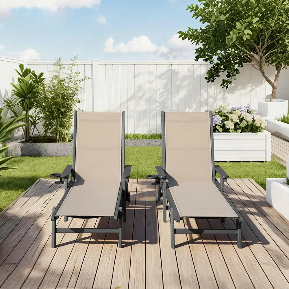 Domi Outdoor Living HDPE Sling Chaise Lounge#color_khaki