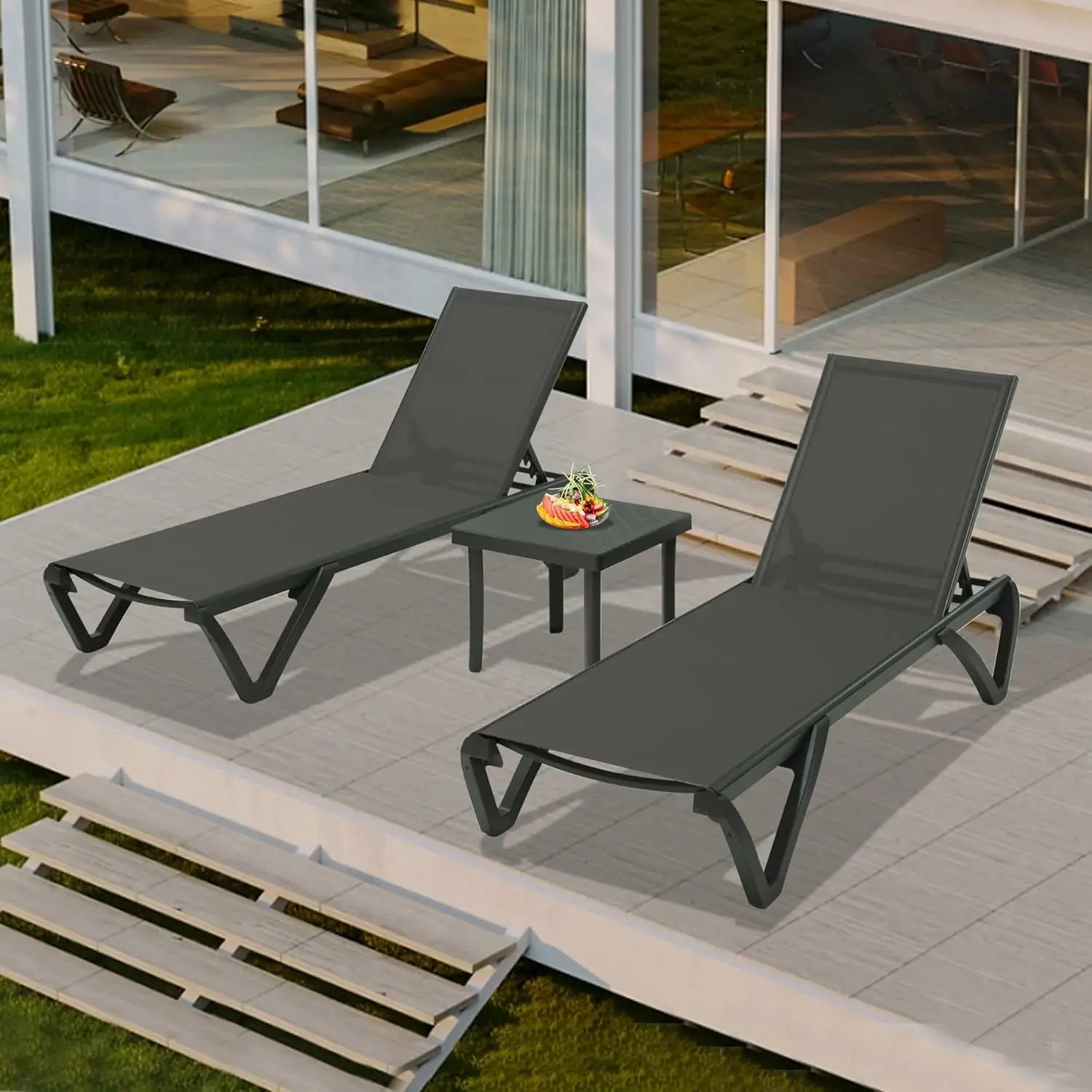 Domi Outdoor Living Pool Lounge Chair#color_Dark Gray