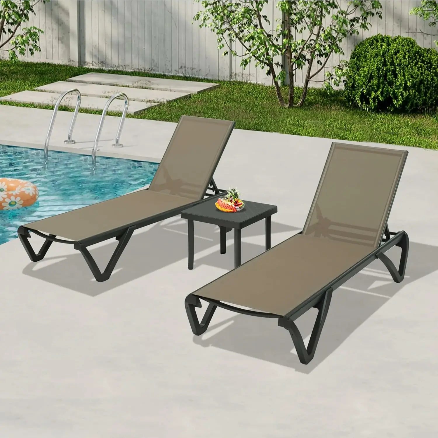 Domi Outdoor Living Pool Lounge Chair#color_Khaki