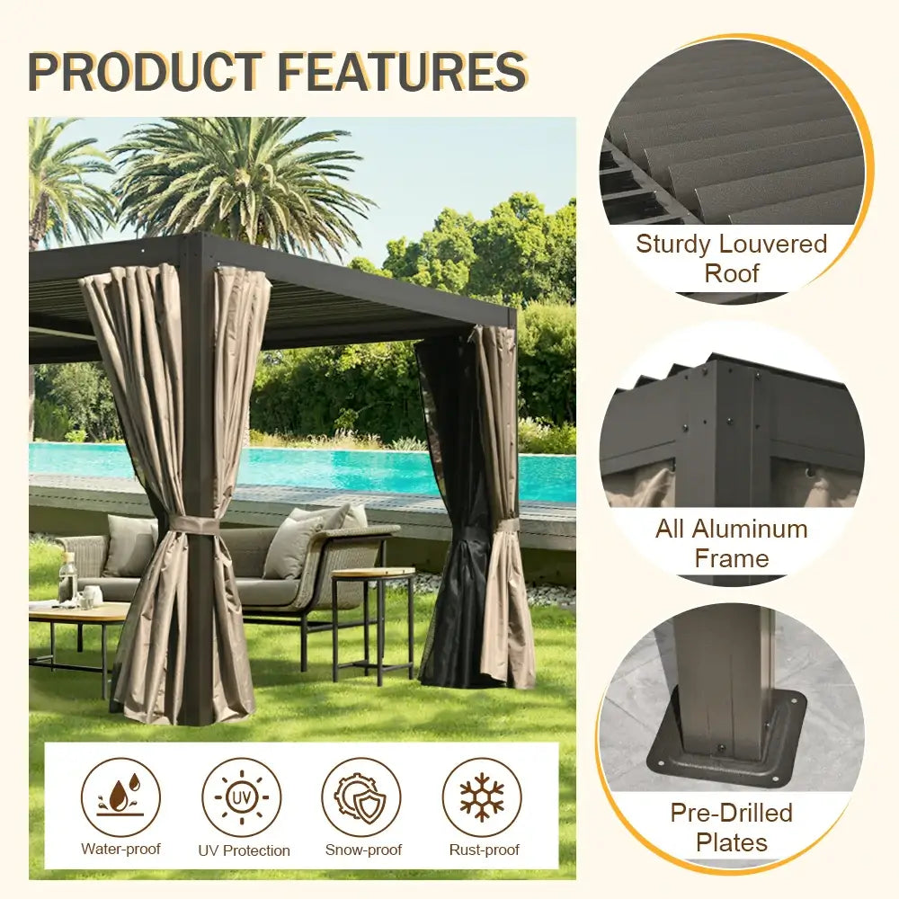 Domi Outdoor Living louvered pergola brown#size_10'x13'