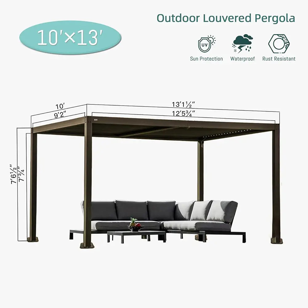 Domi Outdoor Living louvered pergola brown#size_10'x13'