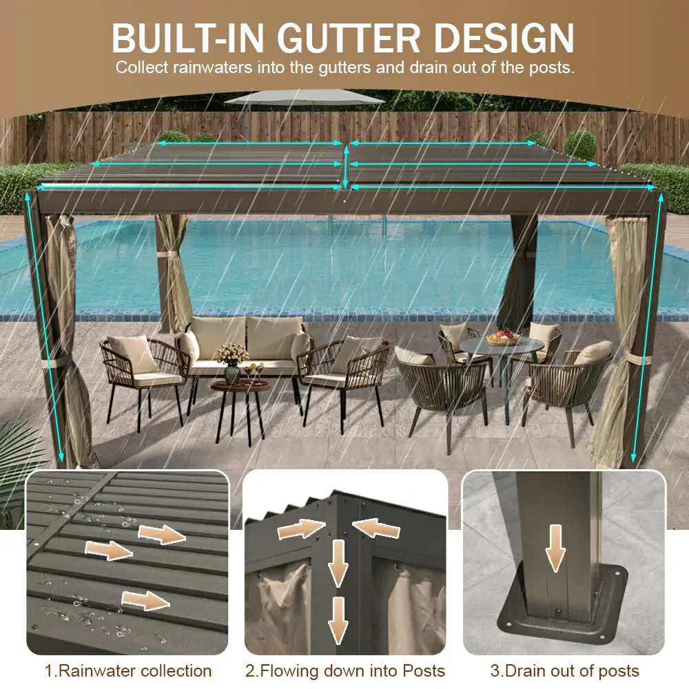 Domi Outdoor Living louvered pergola brown#size_12'x16'