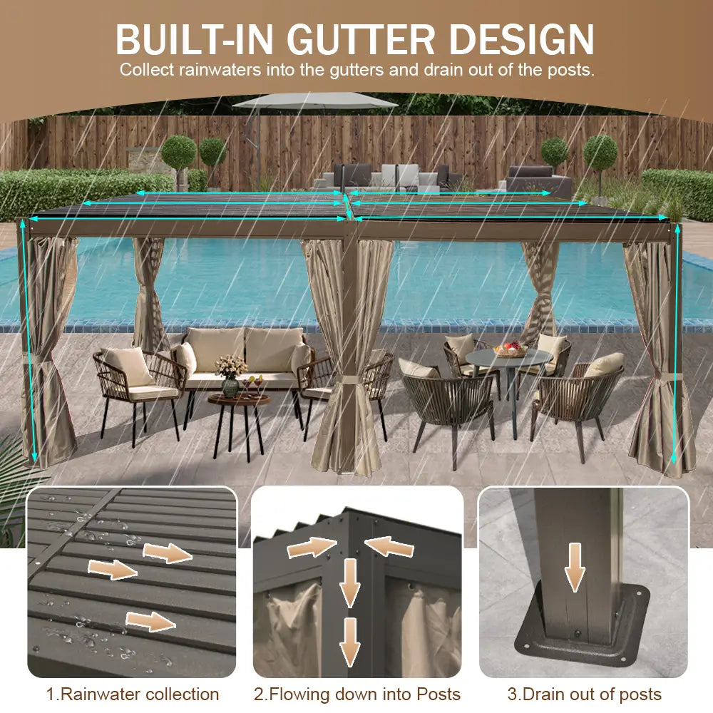 Domi Outdoor Living louvered pergola brown#size_12'x20'