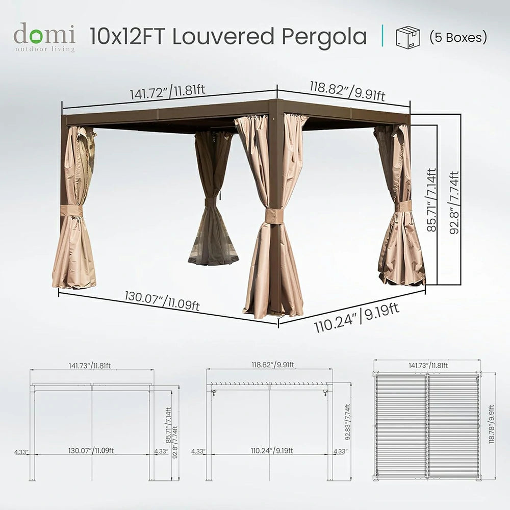 Domi Outdoor Living louvered pergola brown#size_10'x12'