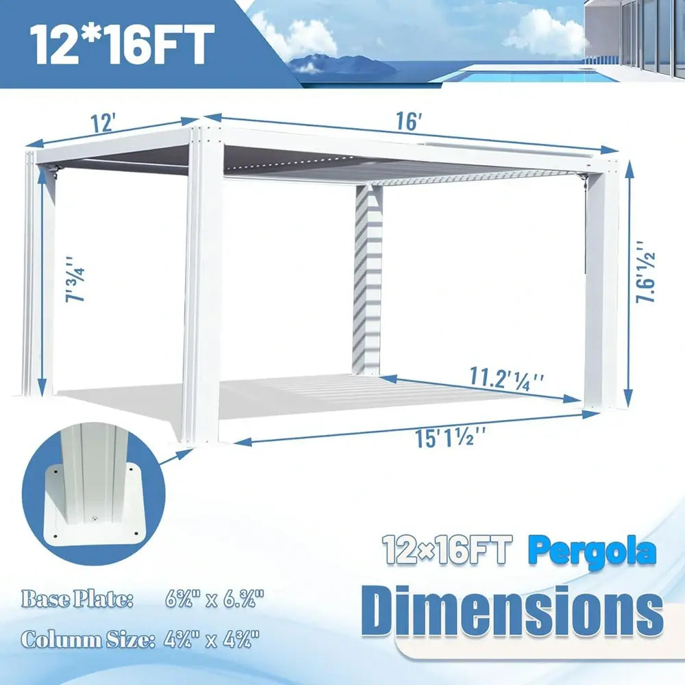 Domi louvered pergola white#size_12' x 16'