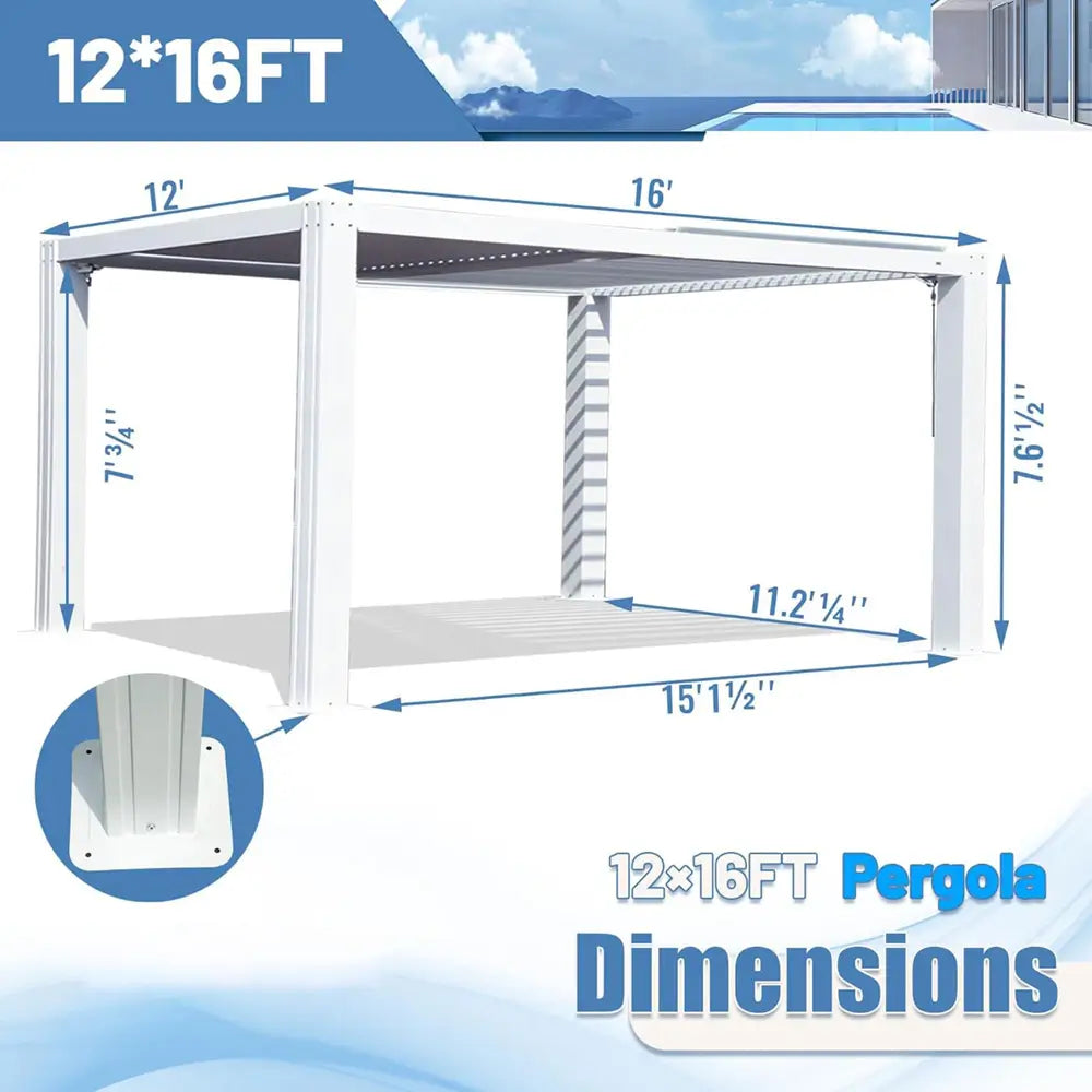 Domi louvered pergola white#size_12' x 16'