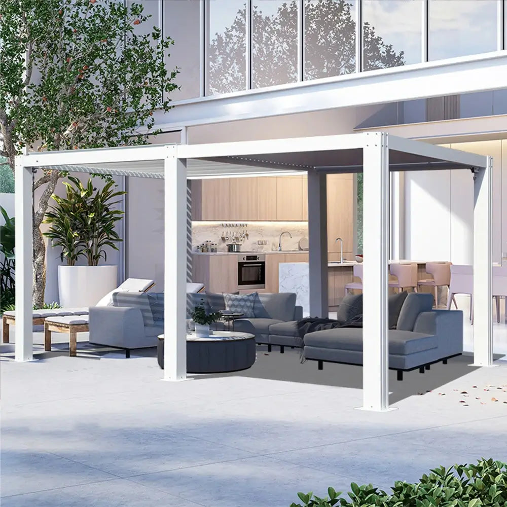Domi louvered pergola white#size_12' x 20'