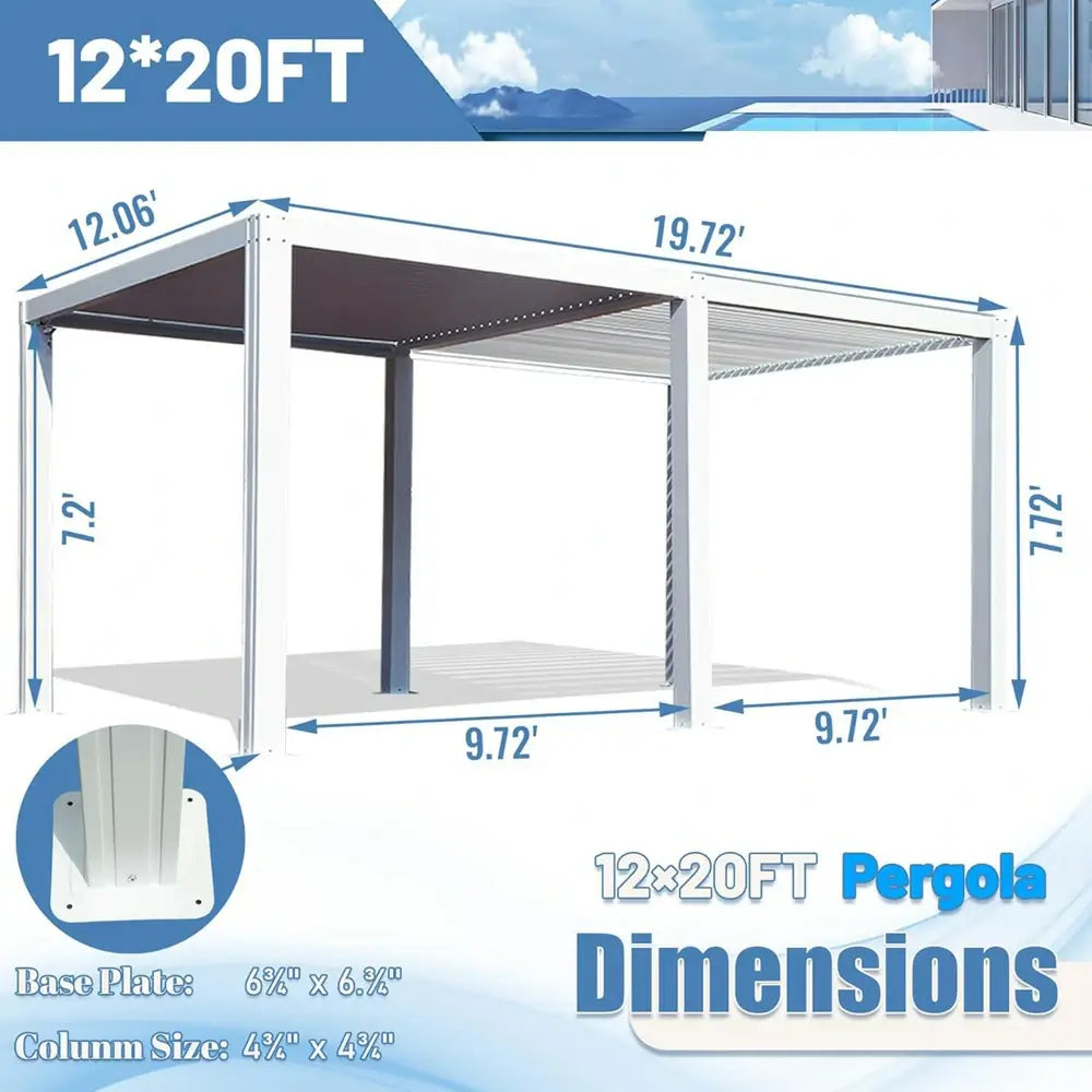 Domi louvered pergola white#size_12' x 20'