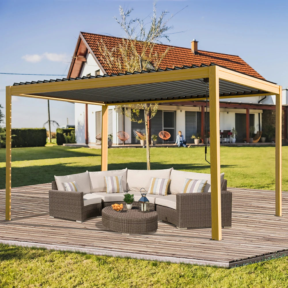 domi louvered pergola metal wood-looking#size_10'x13'