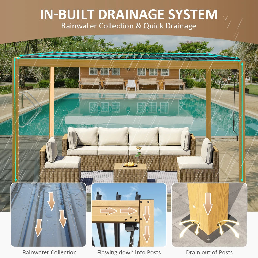 domi louvered pergola metal wood-looking#size_10'x13'