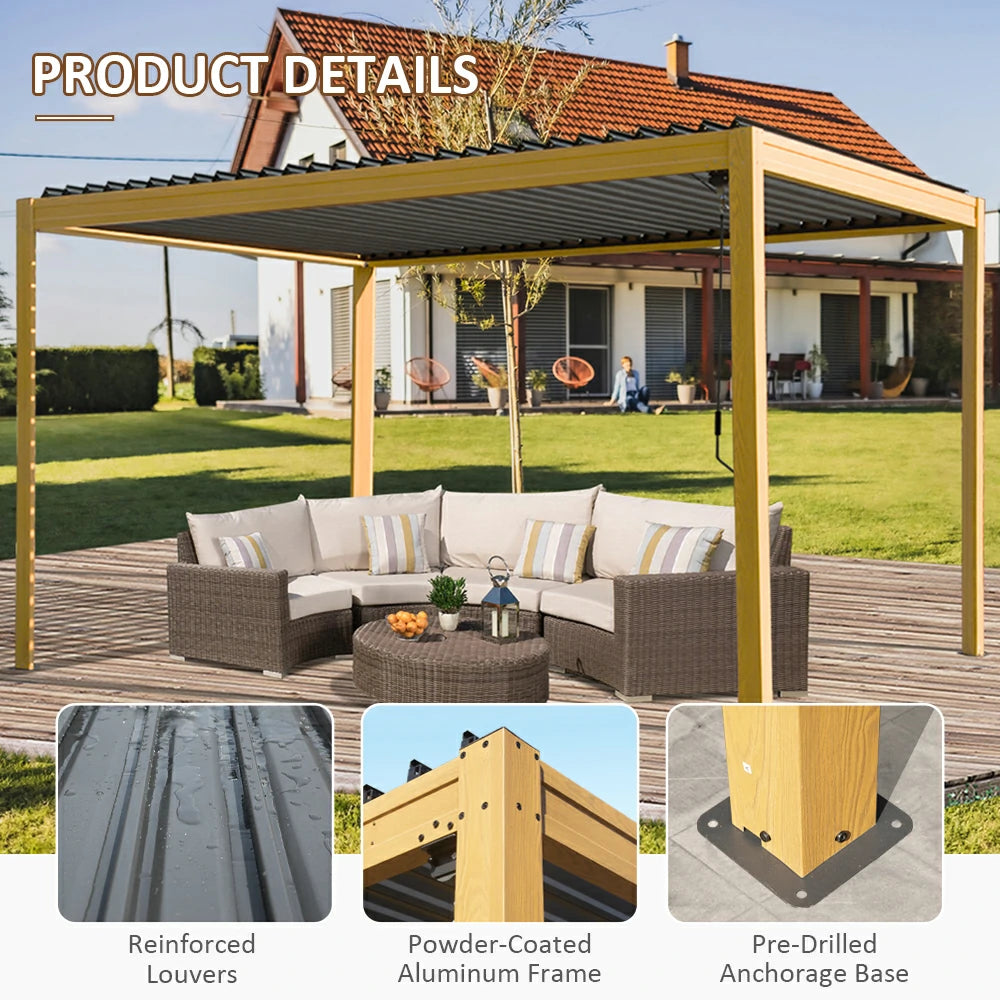 domi louvered pergola metal wood-looking#size_10'x13'